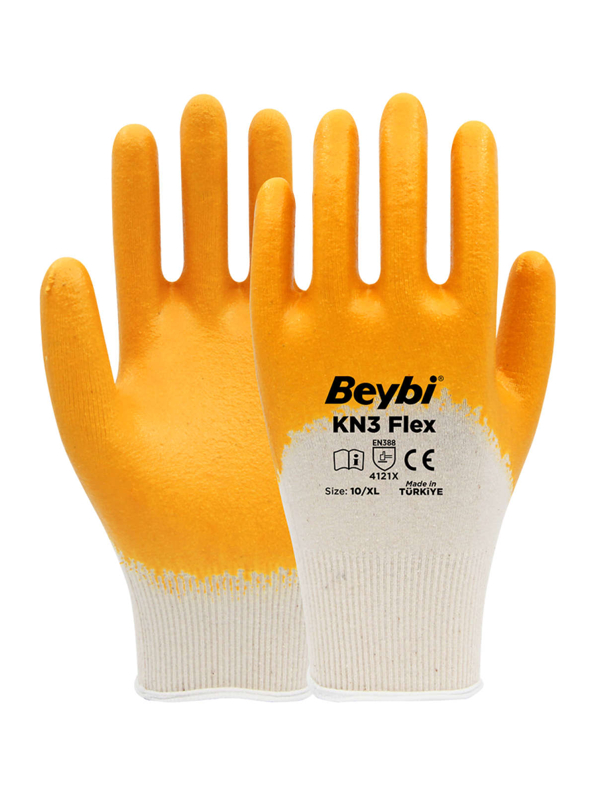 Beybi KN3 FLEX Pamuk Likralı Örme Nitril Eldiven Sarı