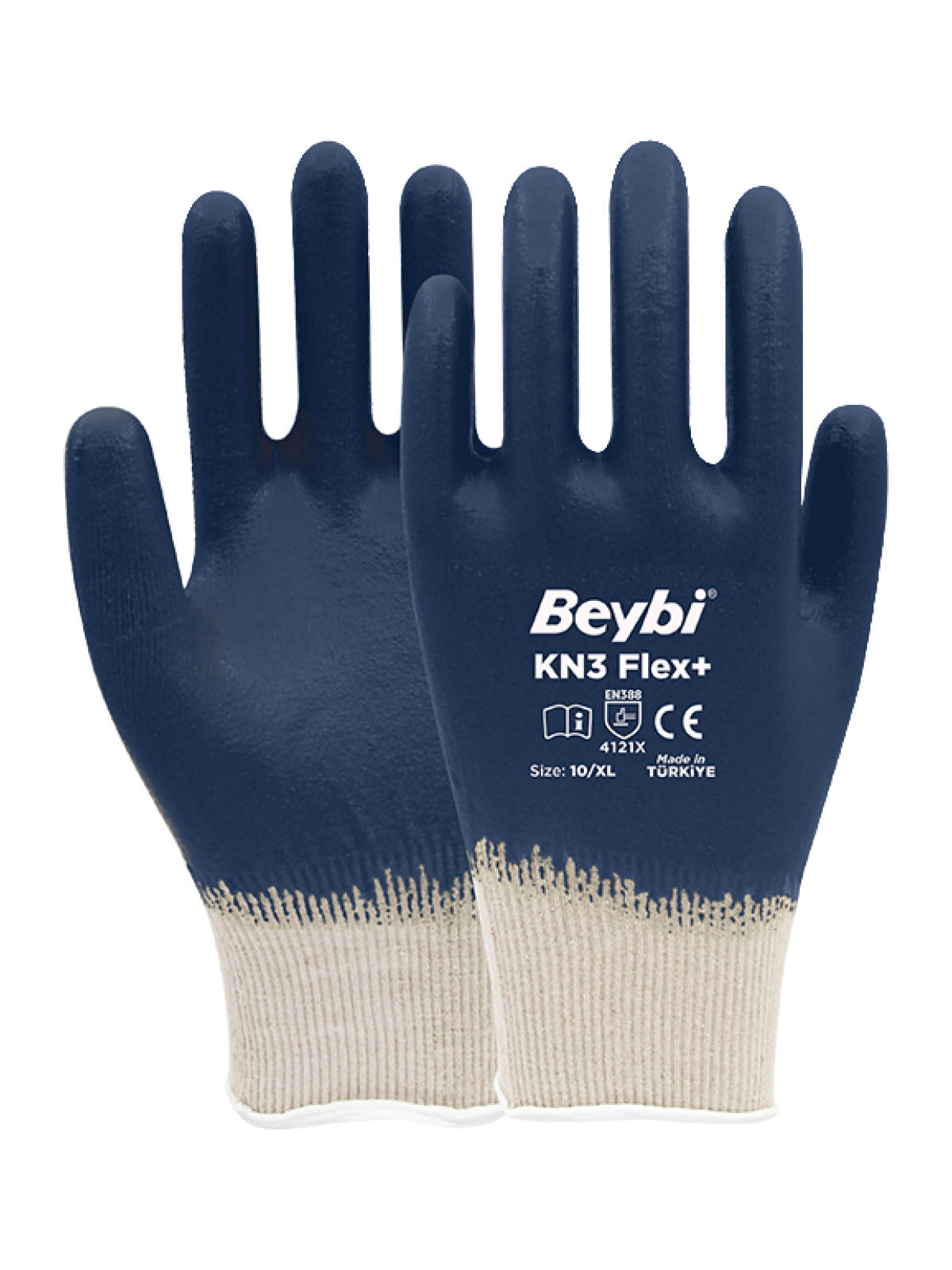 Beybi KN3 FLEX PLUS Pamuk Likralı Örme Nitril Eldiven Lacivert