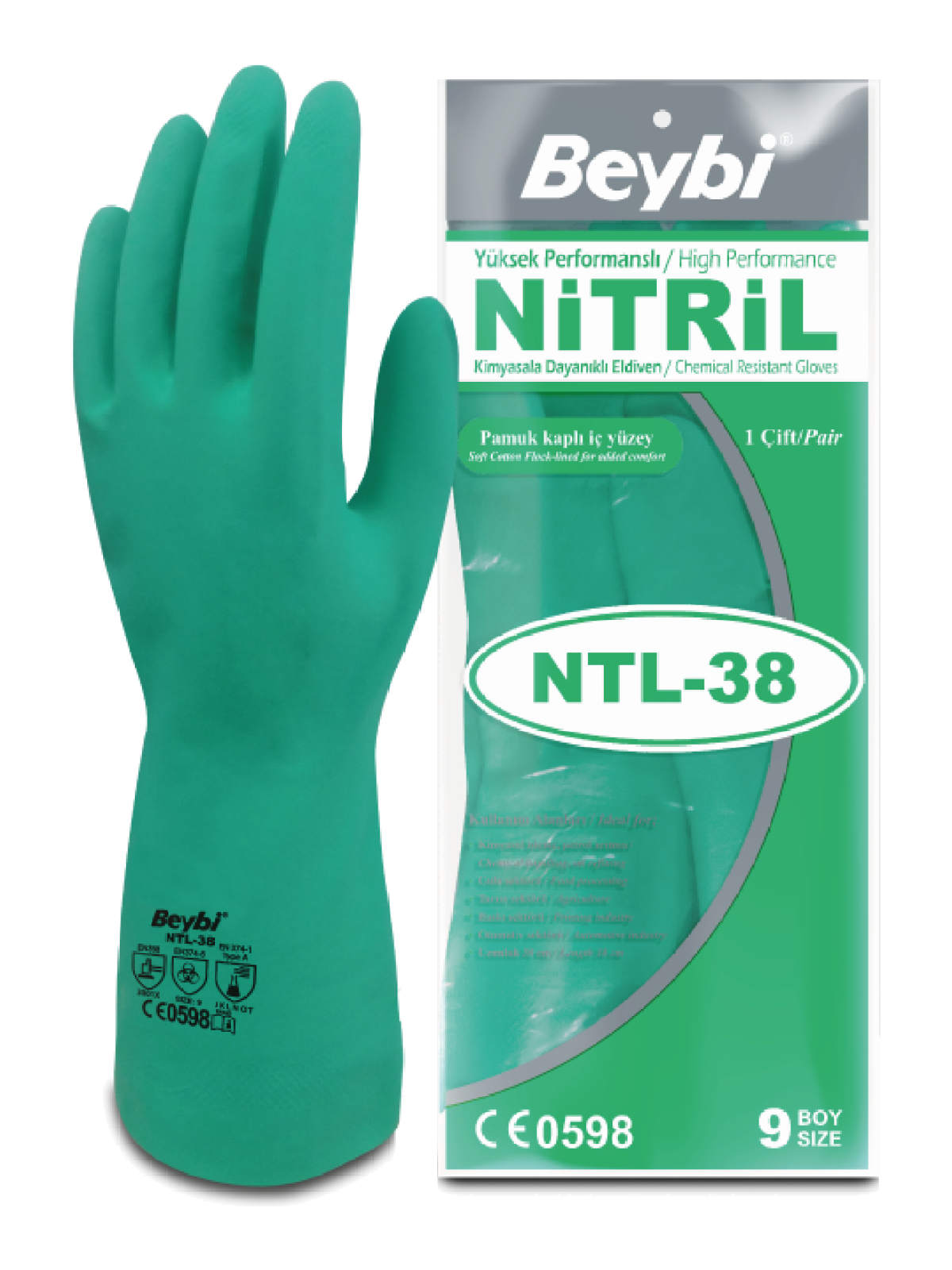 Beybi NTL-38 Kimyasal Koruyucu Nitril Eldiven 38 cm