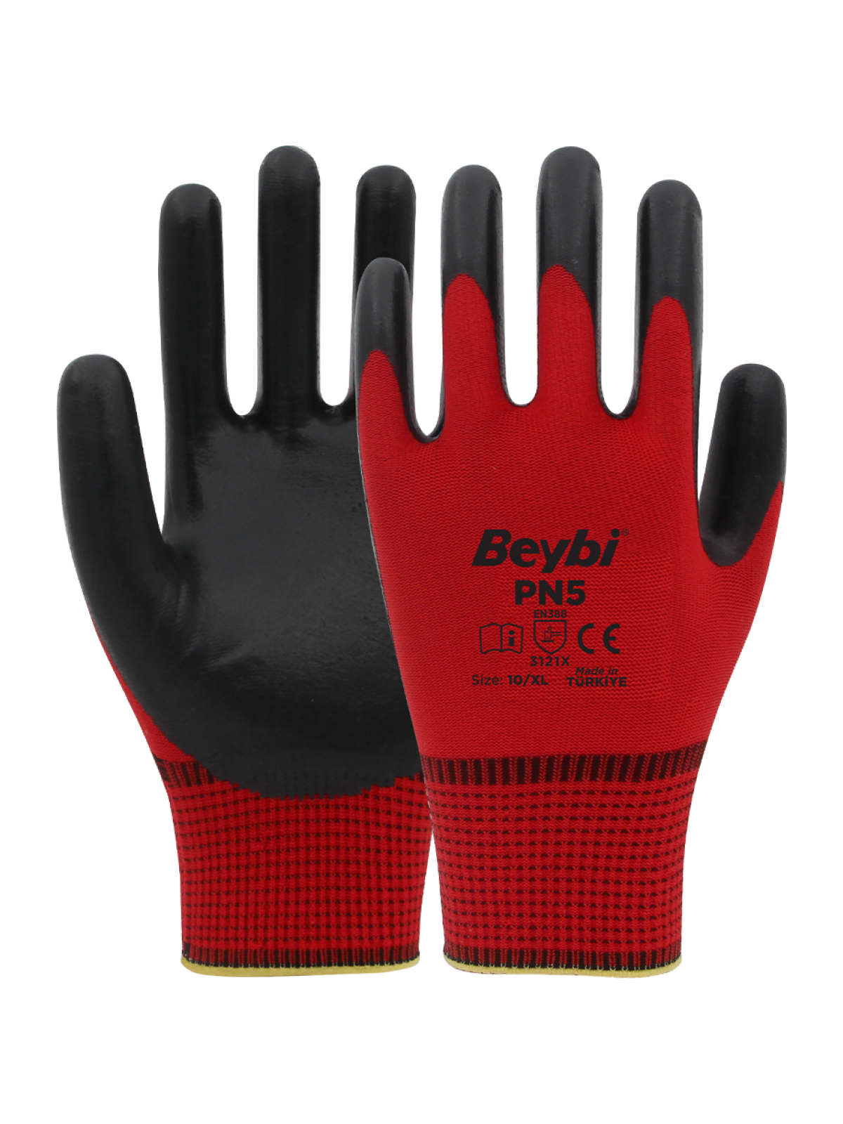 Beybi PN5 Polyester Örme Nitril Eldiven Kırmızı