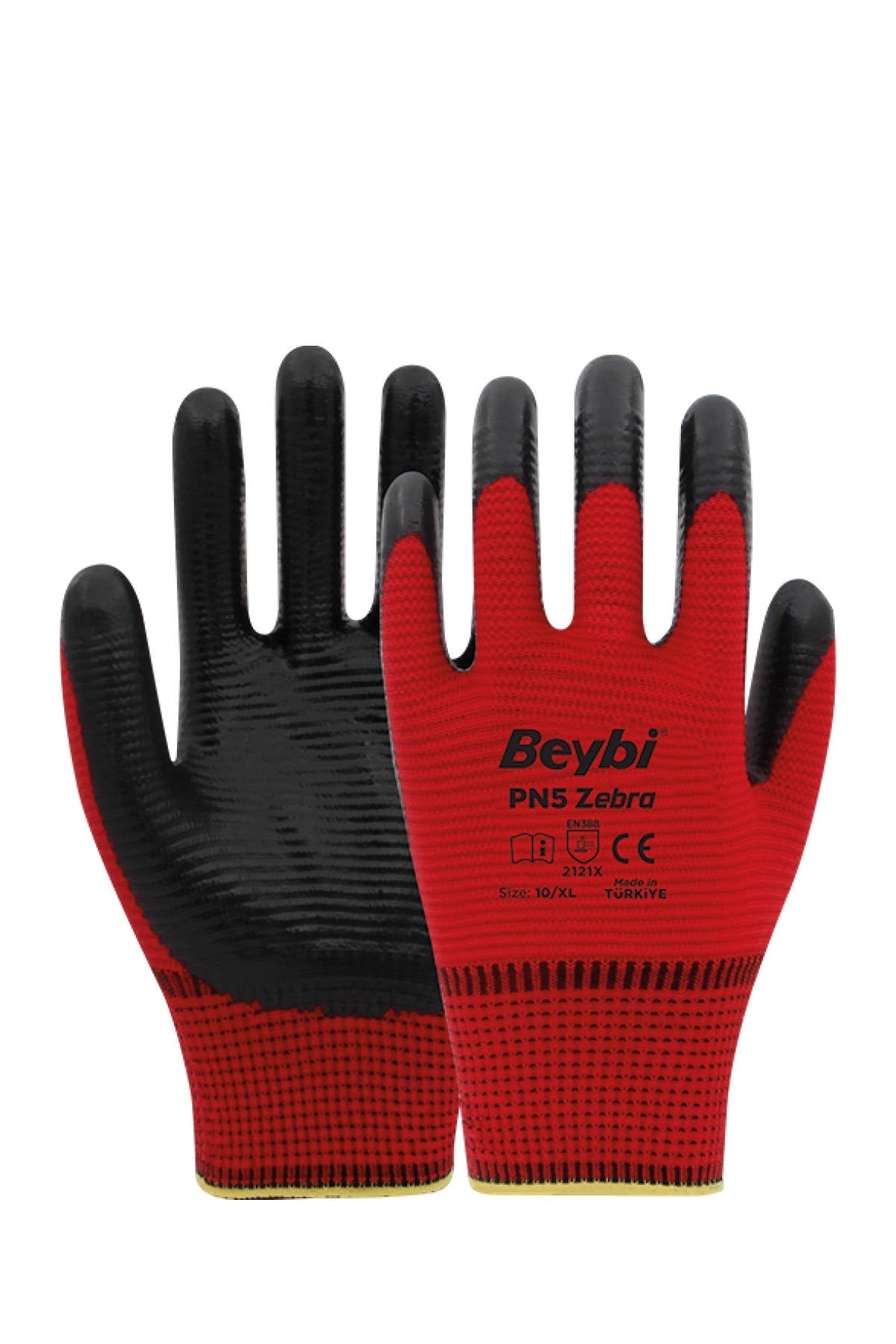 Beybi PN5 ZEBRA Gıda Uyumlu Nitril Eldiven Kırmızı 9" - (12 Adet/Paket)
