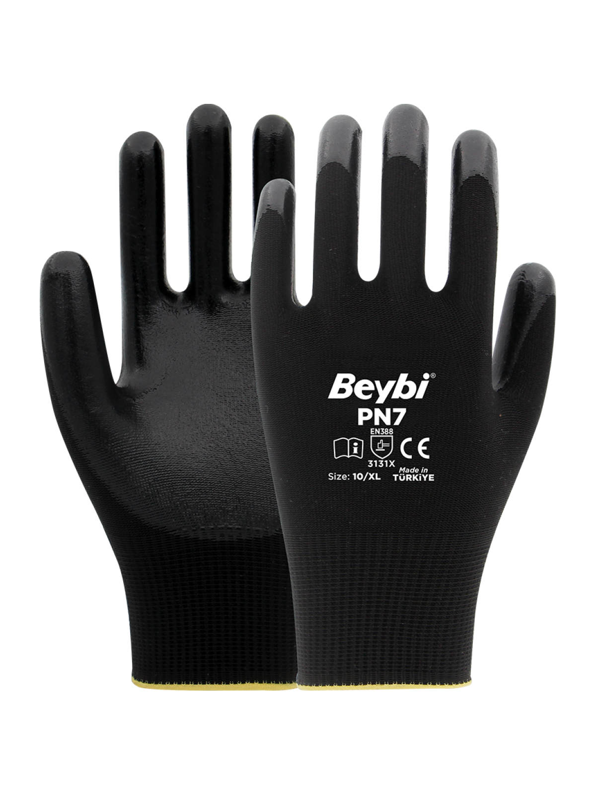 Beybi PN7 Polyester Örme Nitril Eldiven Siyah