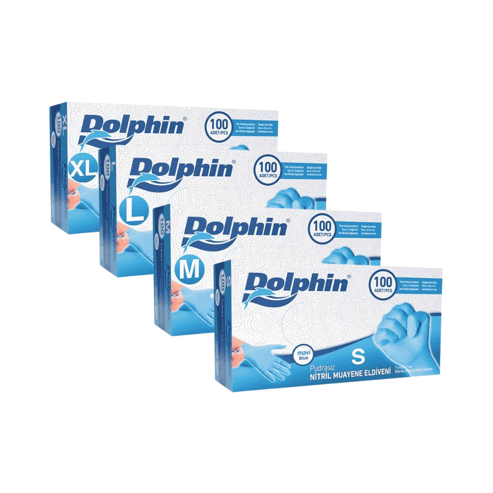 Dolphin Pudrasız Nitril Mavi Muayene Eldiveni (100 Adet/Kutu)
