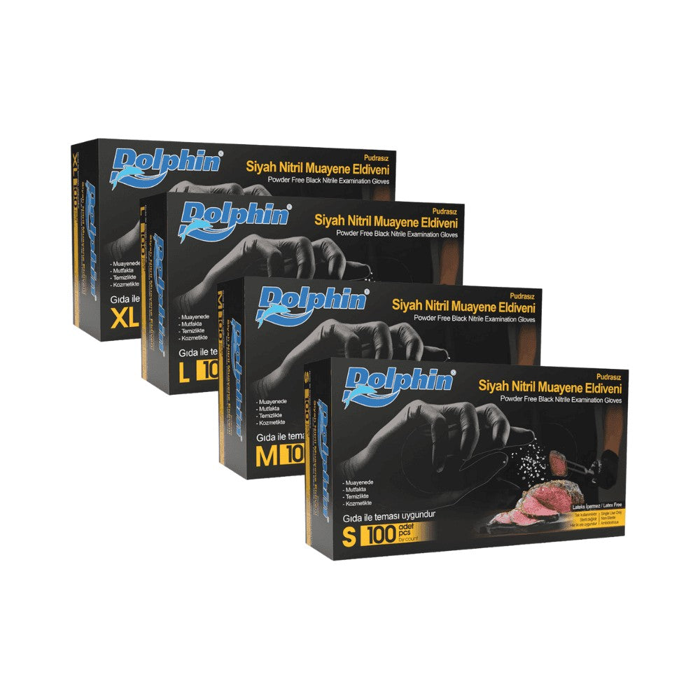 Dolphin Pudrasız Nitril Siyah Çok Amaçlı Muayene Eldiveni (100 Adet/Kutu)