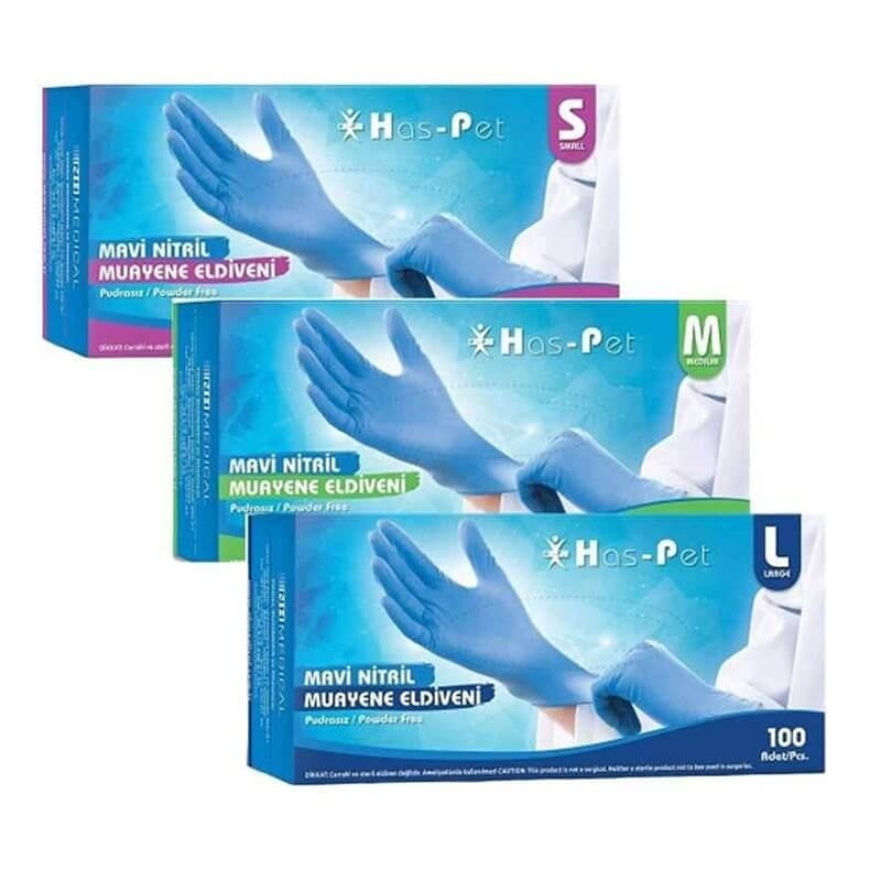 Haspet Pudrasız Nitril Mavi Muayene Eldiveni (100 Adet/Kutu)