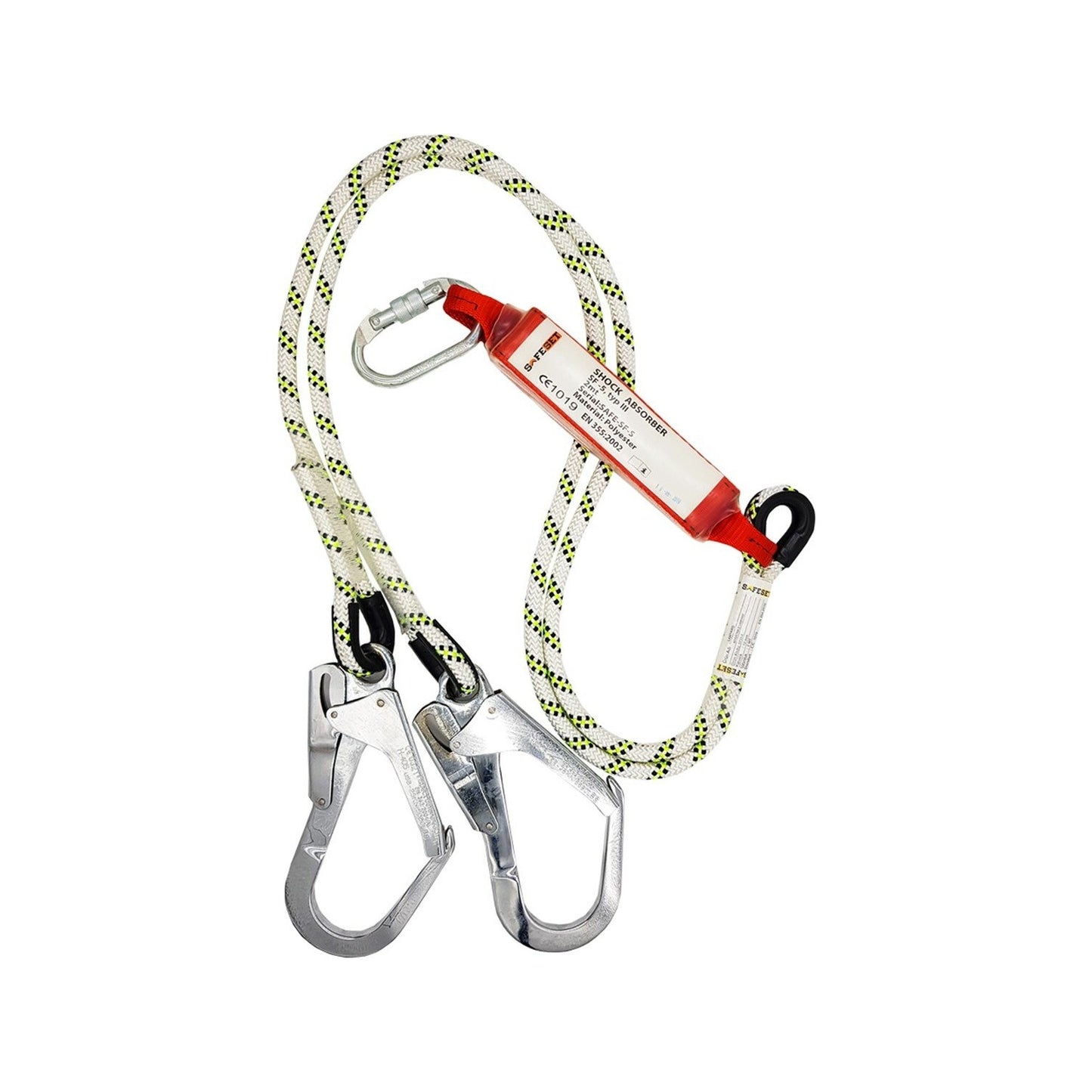 Safeset Lanyard Çift Kollu Şok Emicili Kanca Karabinalı