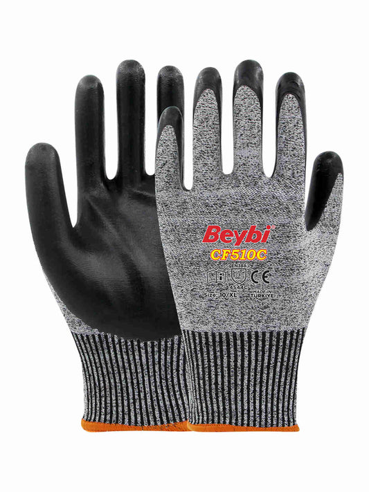 Beybi CF510C Köpük Nitril Kaplı Kesilmeye Dirençli Eldiven Siyah