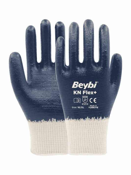 Beybi KN FLEX PLUS Pamuk Likralı Örme Nitril Eldiven Lacivert