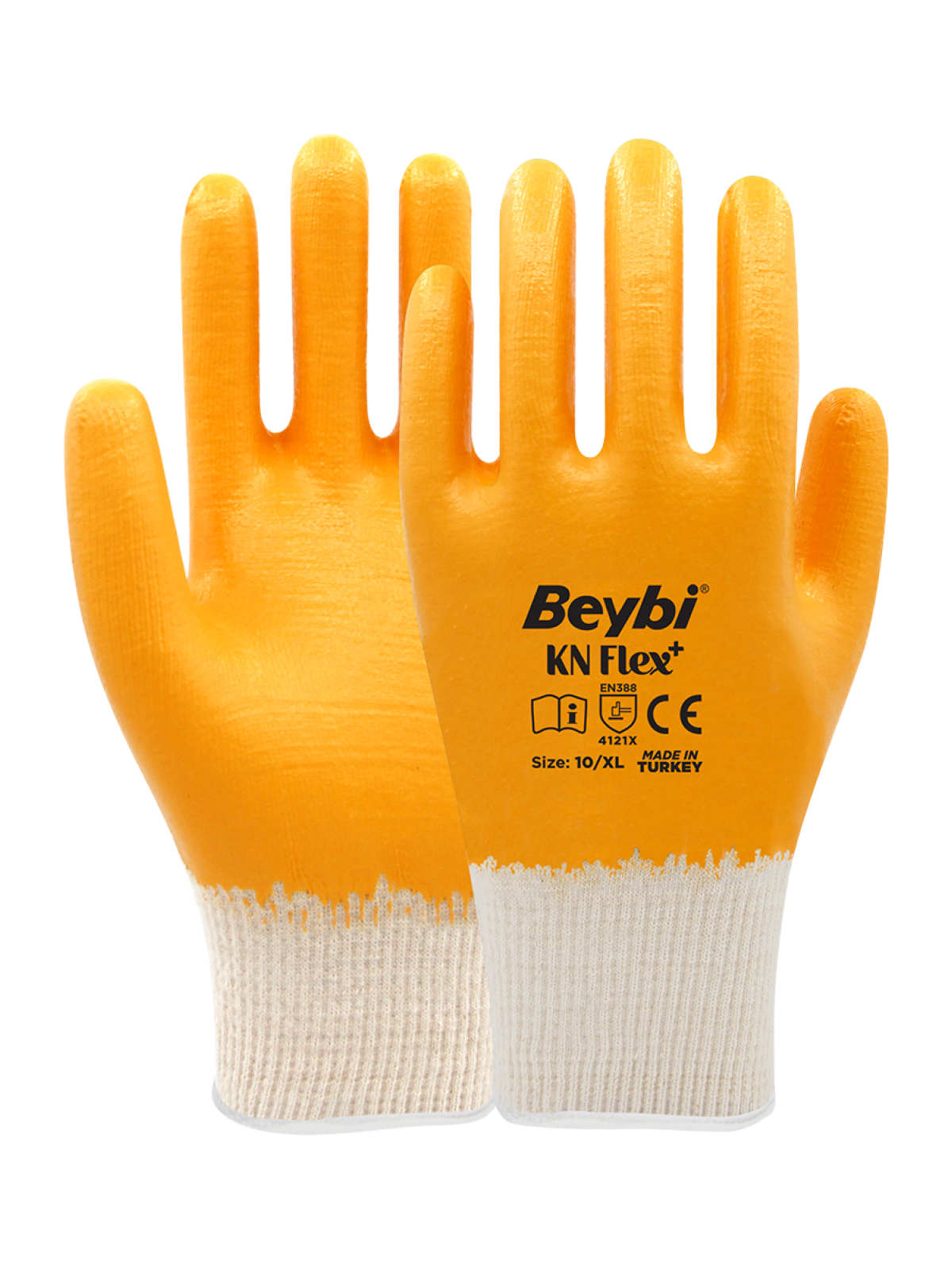 Beybi KN FLEX PLUS Pamuk Likralı Örme Nitril Eldiven Sarı
