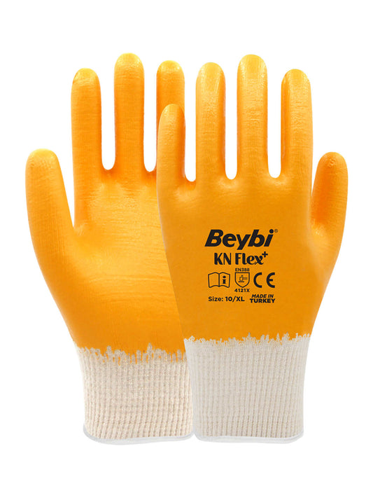 Beybi KN FLEX PLUS Pamuk Likralı Örme Nitril Eldiven Sarı