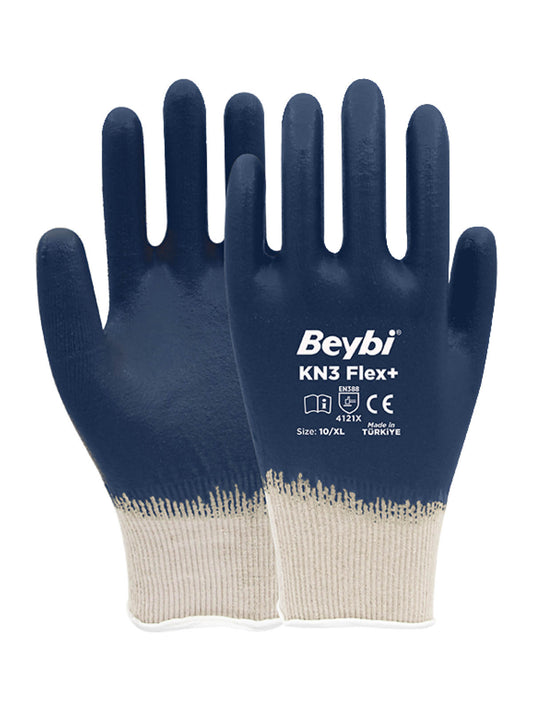 Beybi KN3 FLEX PLUS Pamuk Likralı Örme Nitril Eldiven Lacivert