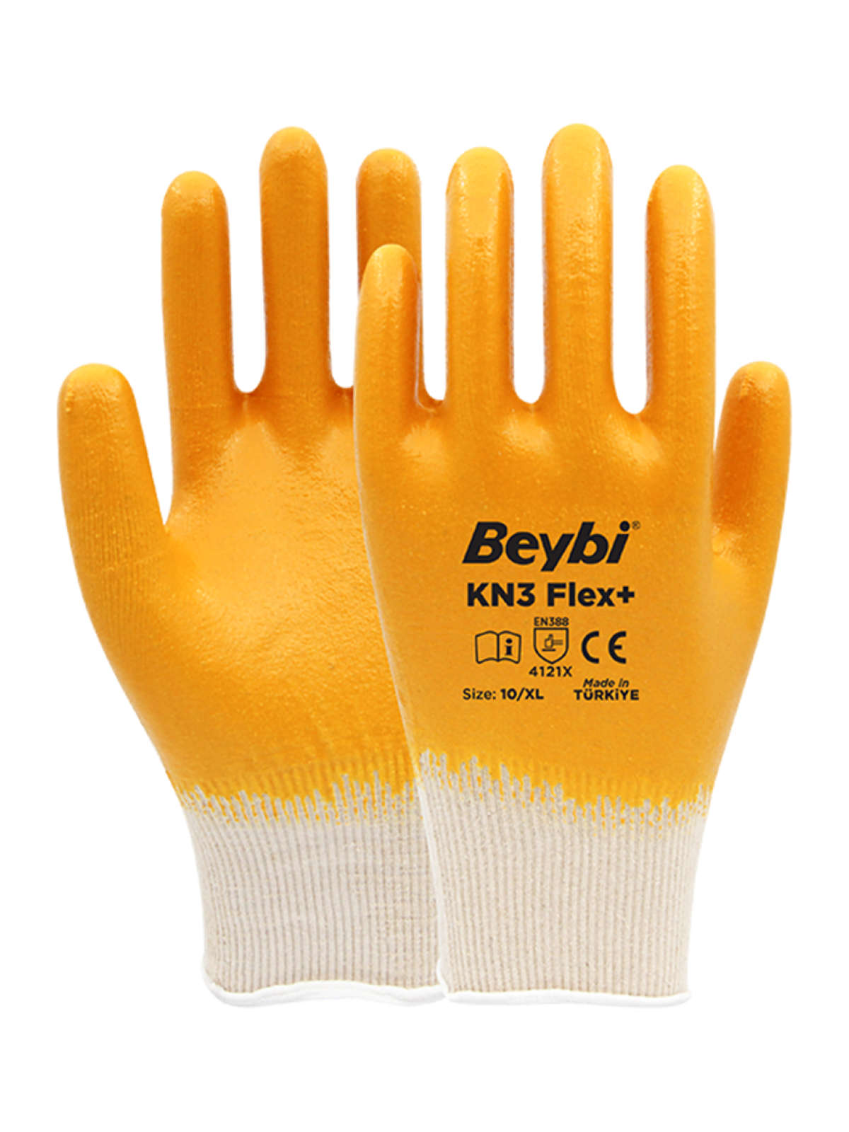 Beybi KN3 FLEX PLUS Pamuk Likralı Örme Nitril Eldiven Sarı