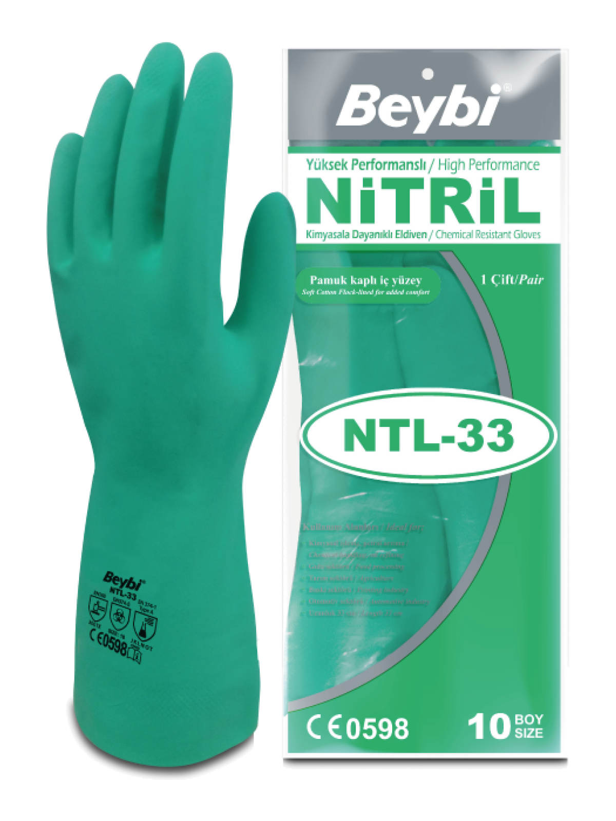 Beybi NTL-33 Kimyasal Koruyucu Nitril Eldiven 33 cm