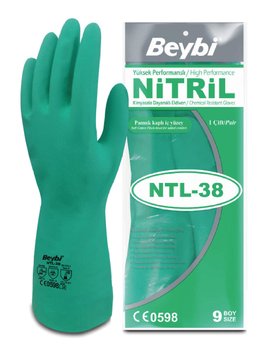 Beybi NTL-38 Kimyasal Koruyucu Nitril Eldiven 38 cm