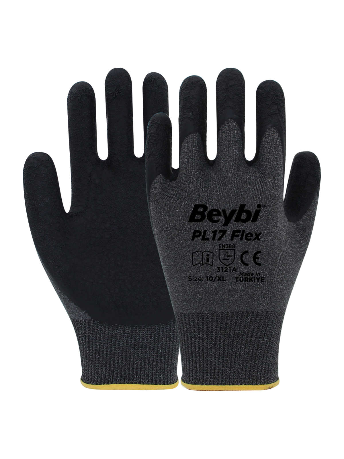 Beybi PL17 FLEX Likralı Örme Lateks Eldiven Siyah
