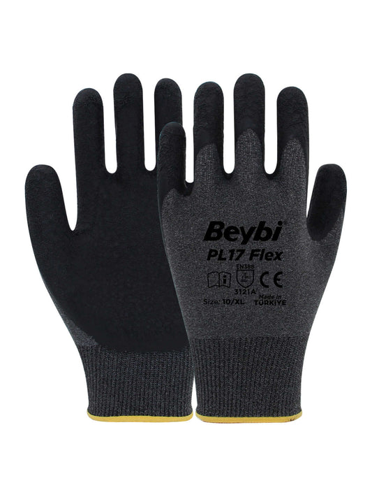 Beybi PL17 FLEX Likralı Örme Lateks Eldiven Siyah
