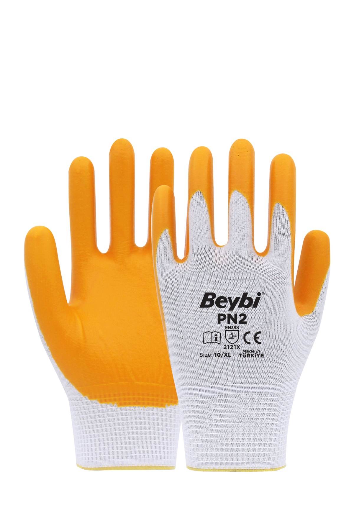 Beybi PN2 Polyester Örme Nitril Eldiven Sarı 9" - (12 Adet/Paket)