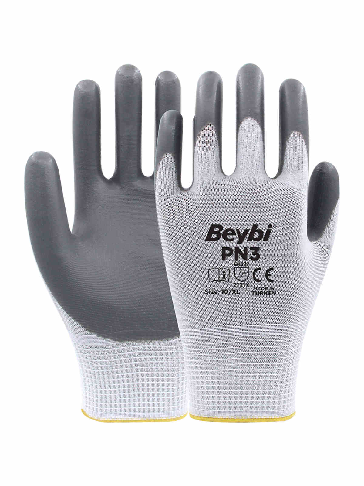 Beybi PN3 Polyester Örme Nitril Eldiven Gri