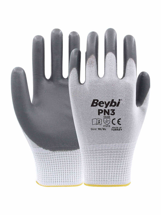 Beybi PN3 Polyester Örme Nitril Eldiven Gri