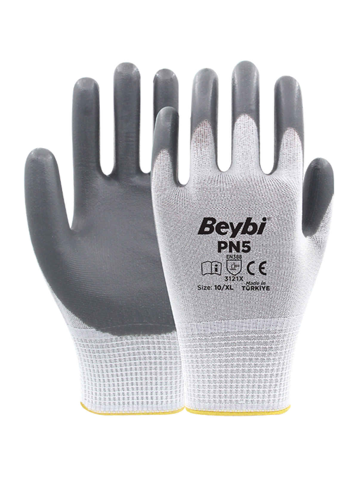 Beybi PN5 Polyester Örme Nitril Eldiven Gri
