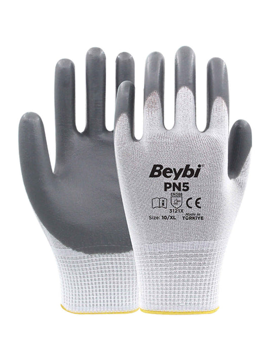 Beybi PN5 Polyester Örme Nitril Eldiven Gri
