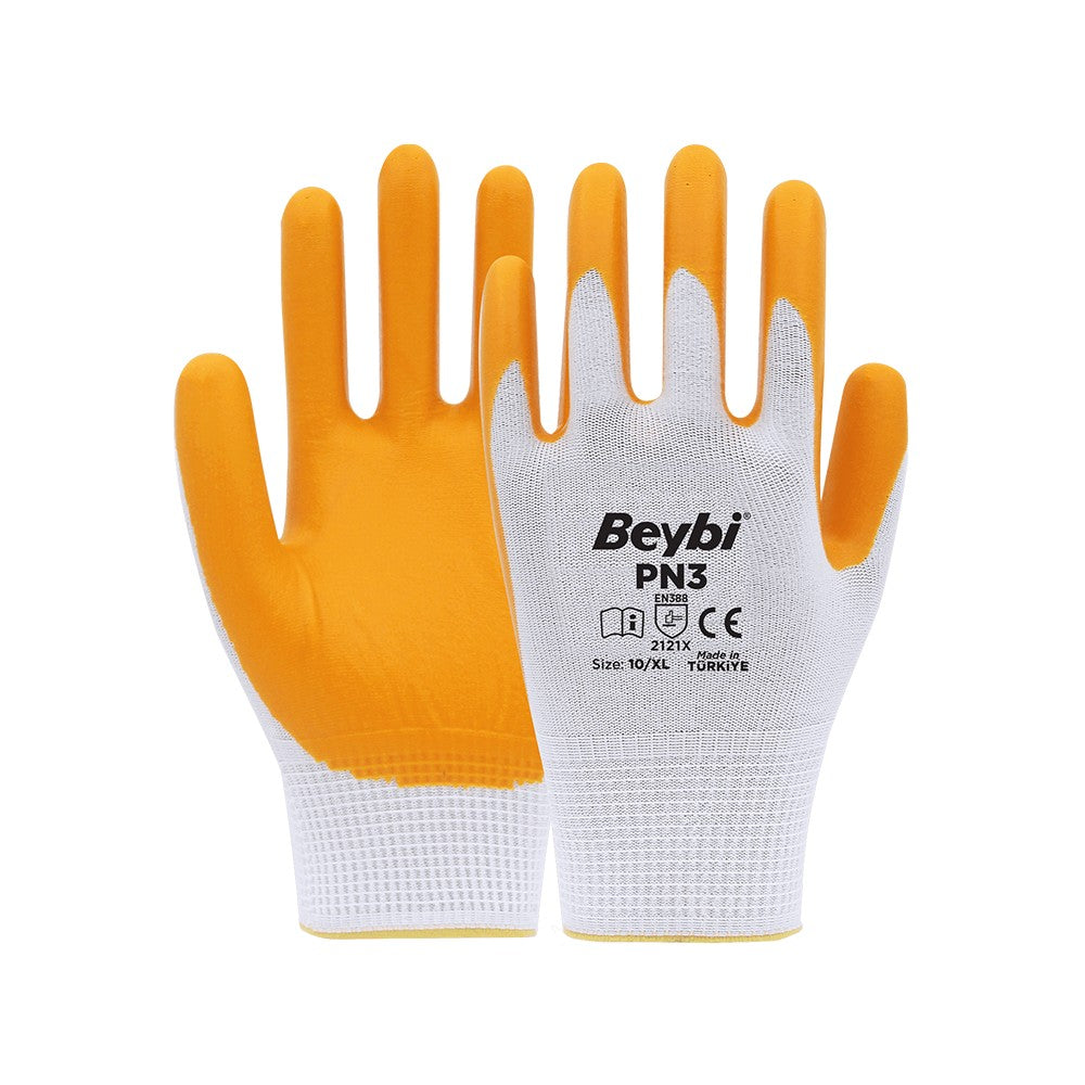 Beybi PN5 Polyester Örme Nitril Eldiven Sarı