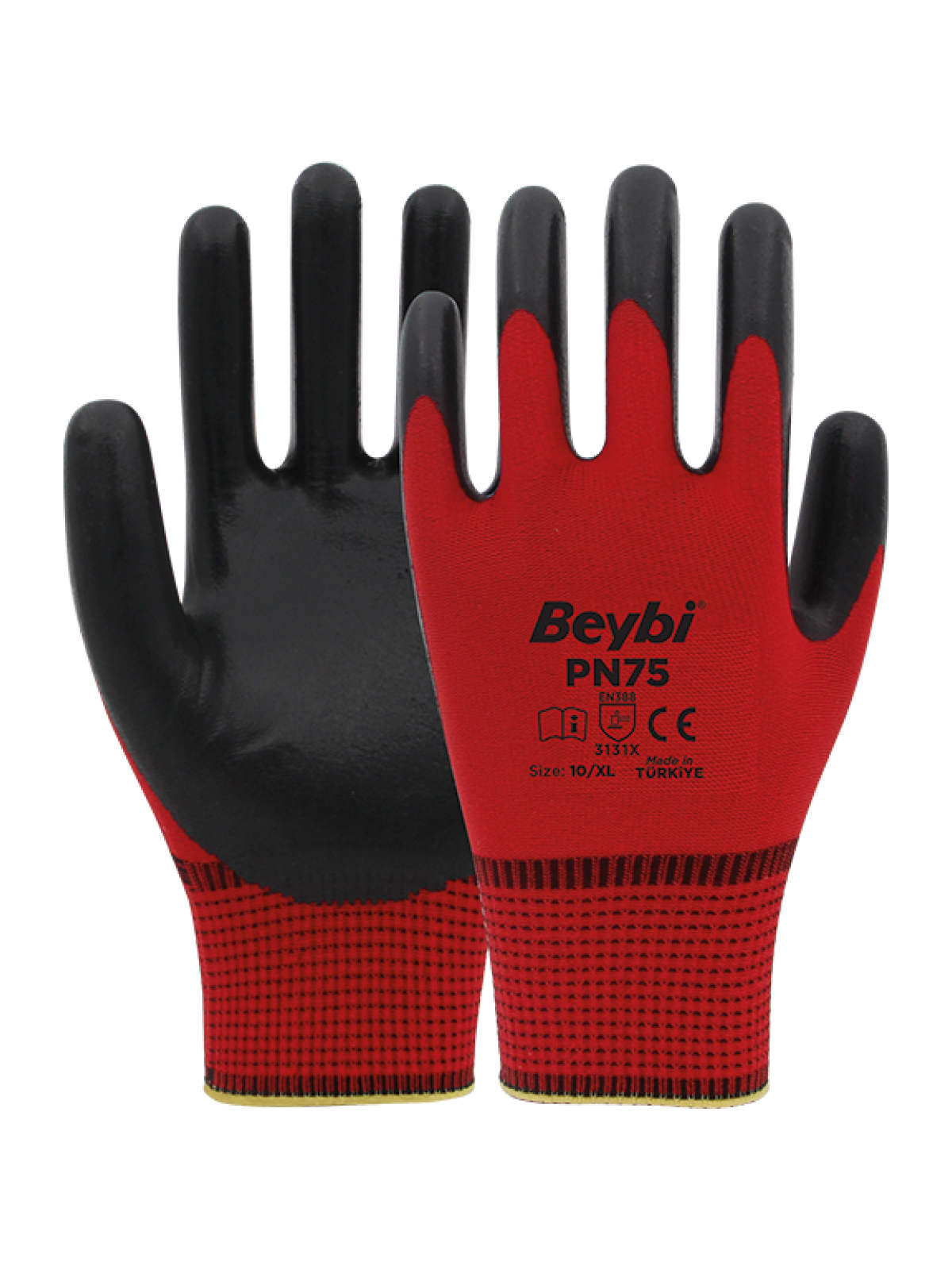 Beybi PN75 Polyester Örme Nitril Eldiven Kırmızı