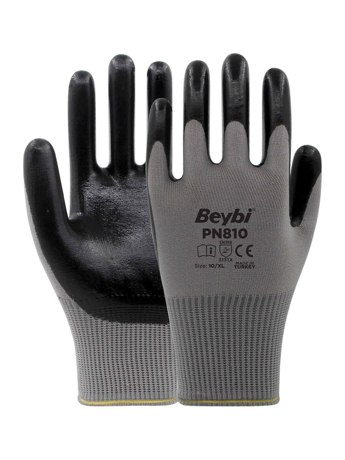 Beybi PN810 Nitril Kaplı Polyester Örme Eldiven Gri