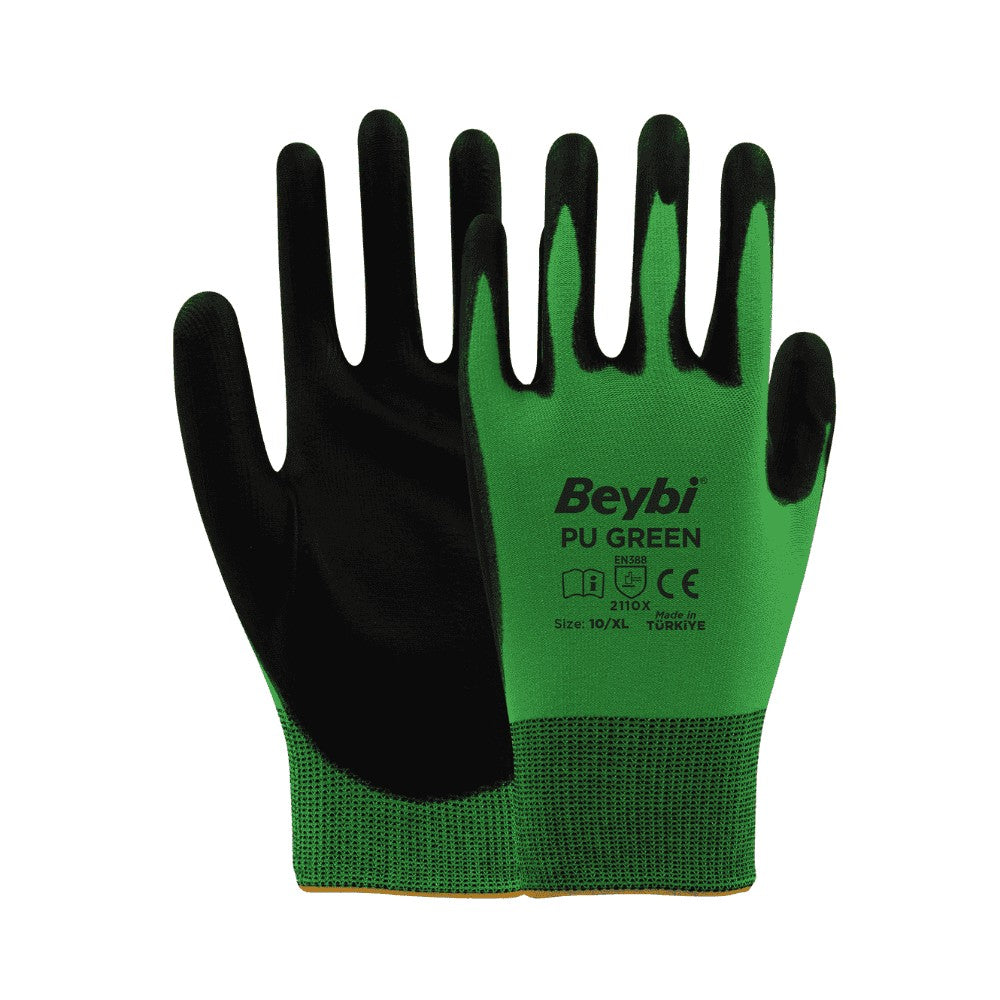 Beybi PU GREEN Poliüretan Kaplı Polyester Örme Eldiven