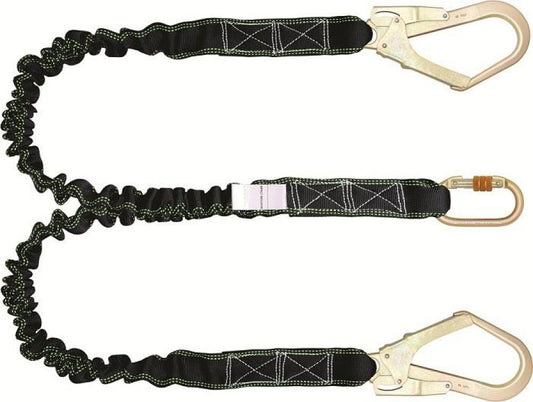 Ki 371Çift Kol Lanyard Elastik Halatlı Karabinalı Büyük Kancalı 1,20 Mt Double Arm With Elastic Lanyard ( Carabiner+Big Hook) En 354 - En 362