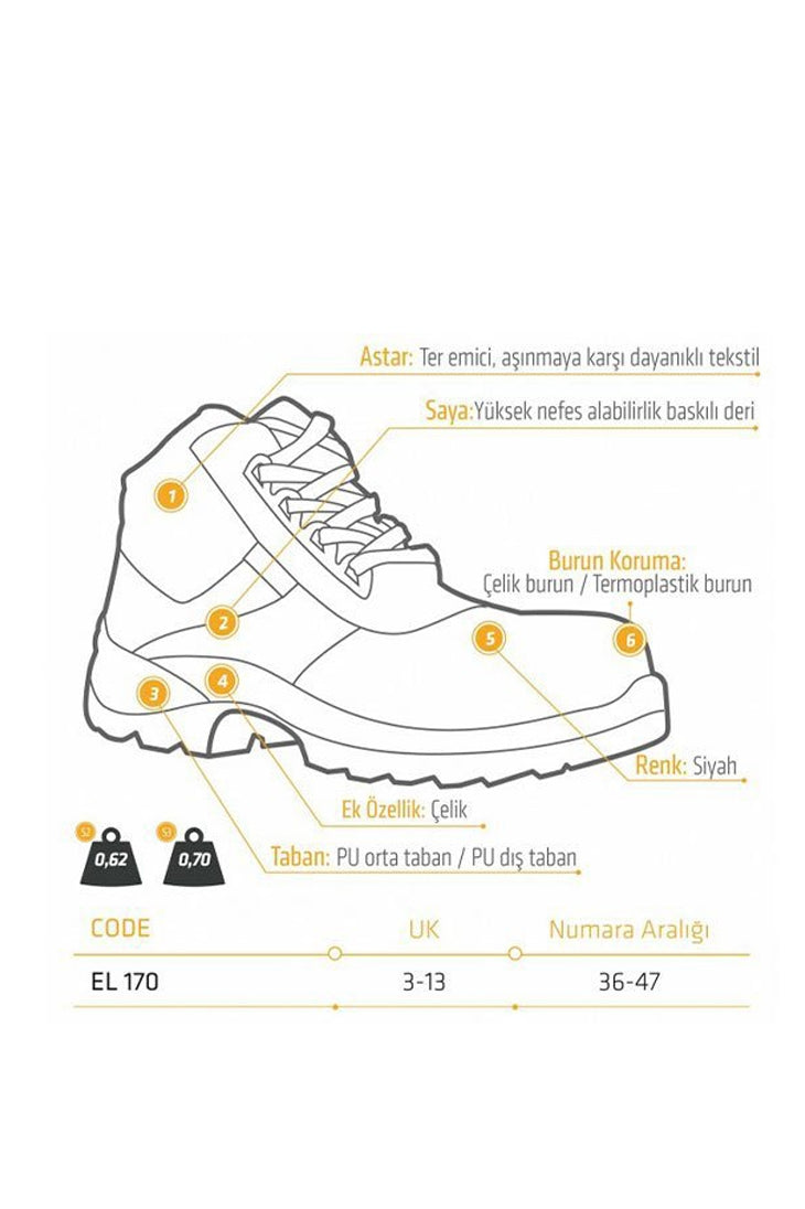 Yds El 170 S3 Çelik Burunlu İş Güvenliği Botu